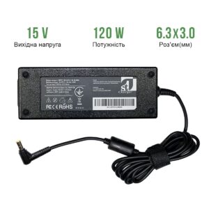  2 - Блок живлення 1StCharger для ноутбука Toshiba 15V 120W 8A 6.3x3.0 + каб.жив. (AC1STTO120WA)