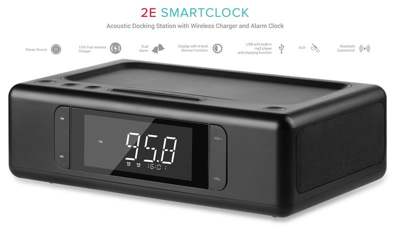  3 - Мультимедійна акустика 2E SmartClock Wireless Charging Black (2E-AS01QIBK)