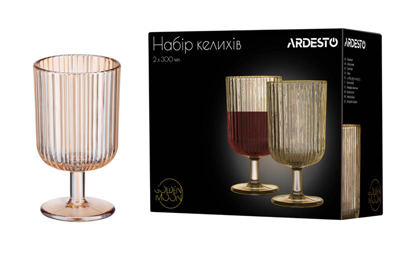  6 - Набір келихів Ardesto Golden Moon, 300мл, 2шт, скло, золотистий AR2630GM