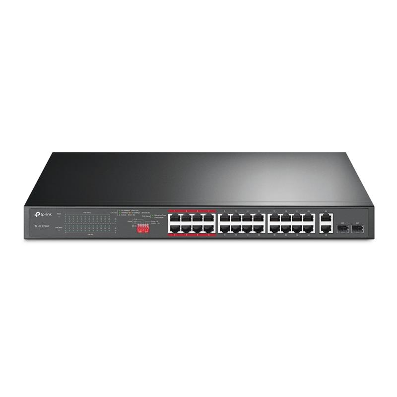  1 - Комутатор TP-LINK TL-SL1226P 24xFE/24xPoE+ 250W 2xGE 2xcomboGE/SFP 19" 1U