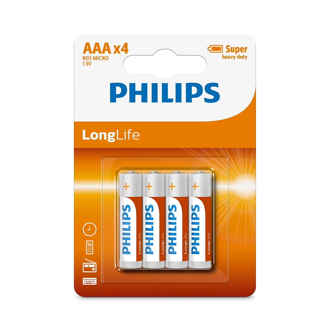  1 - Батарейка Philips AAA bat Carbon-Zinc 4шт LongLife (R03L4B/10)