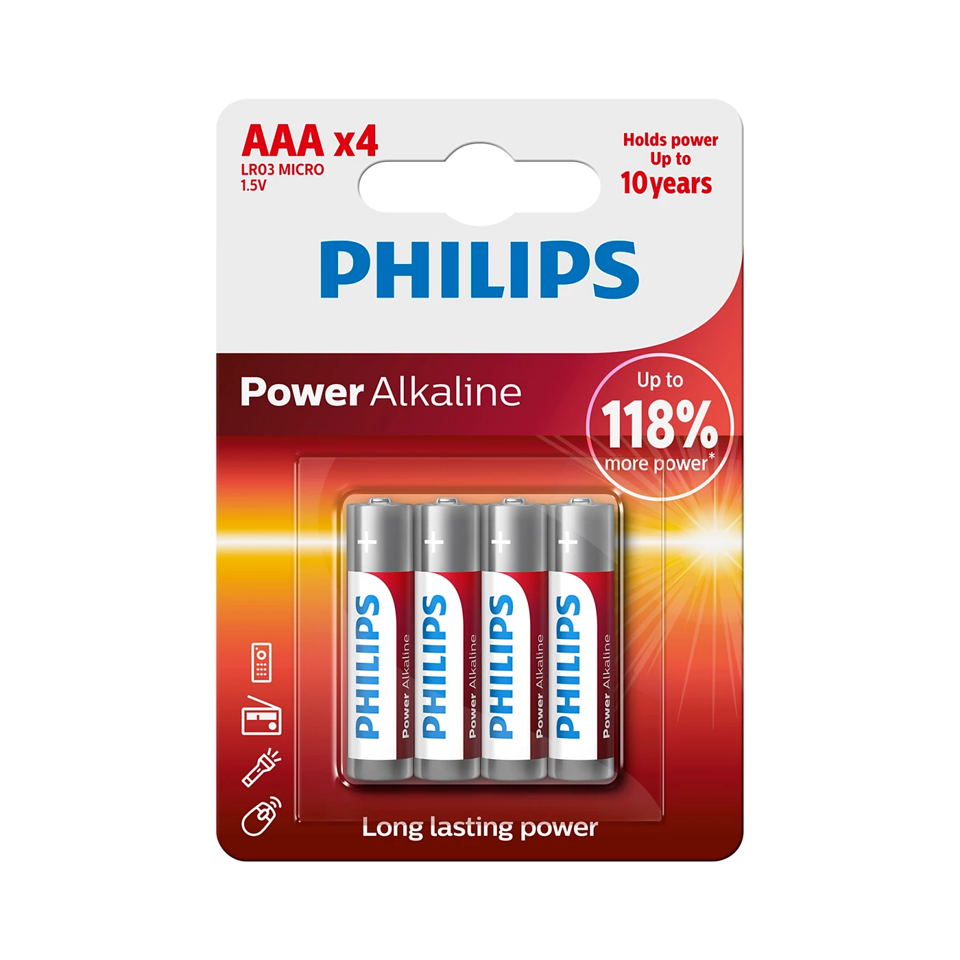  6 - Батарейка Philips AAA bat Alkaline 4шт Power Alkaline (LR03P4B/10)