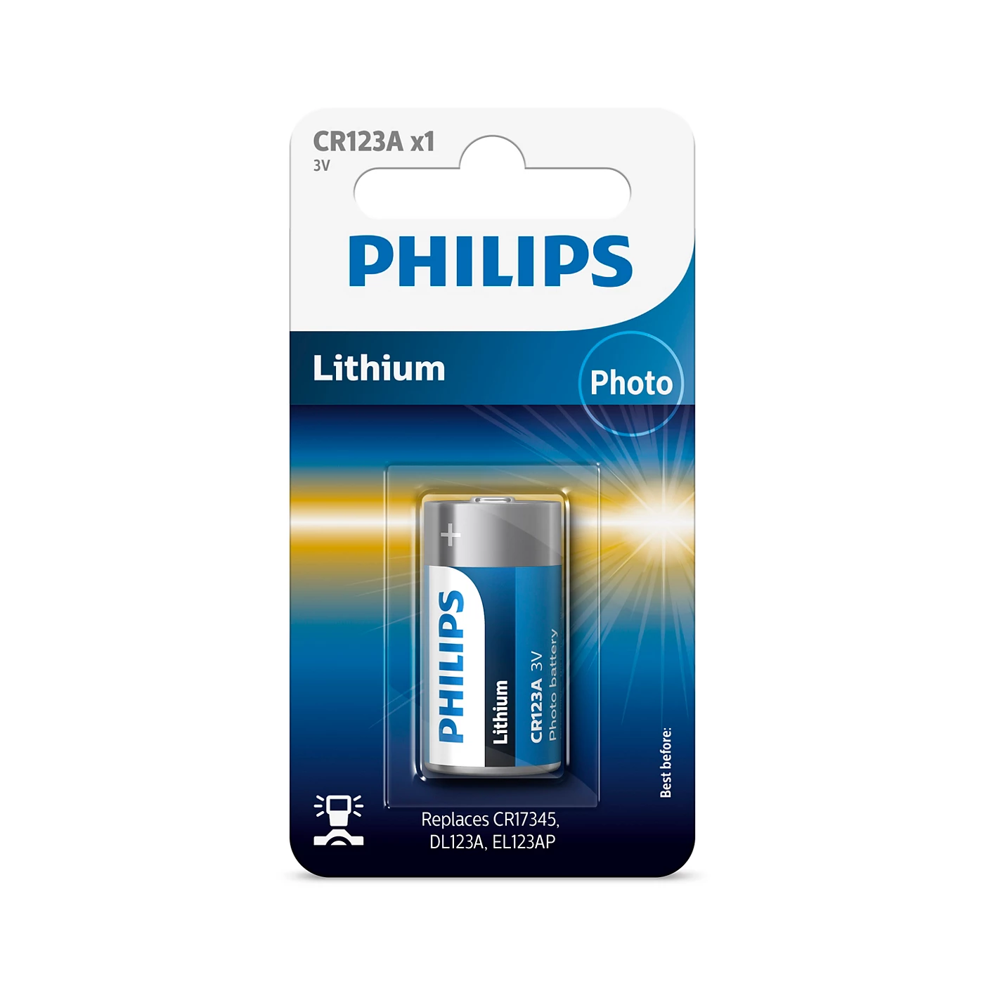  1 - Батарейка Philips 16340 (CR-123A) bat(3B) Lithium 1шт (CR123A/01B)