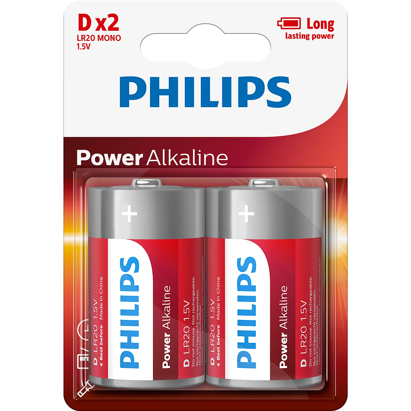  1 - Батарейка Philips D bat Alkaline 2шт PowerLife (LR20P2B/97)