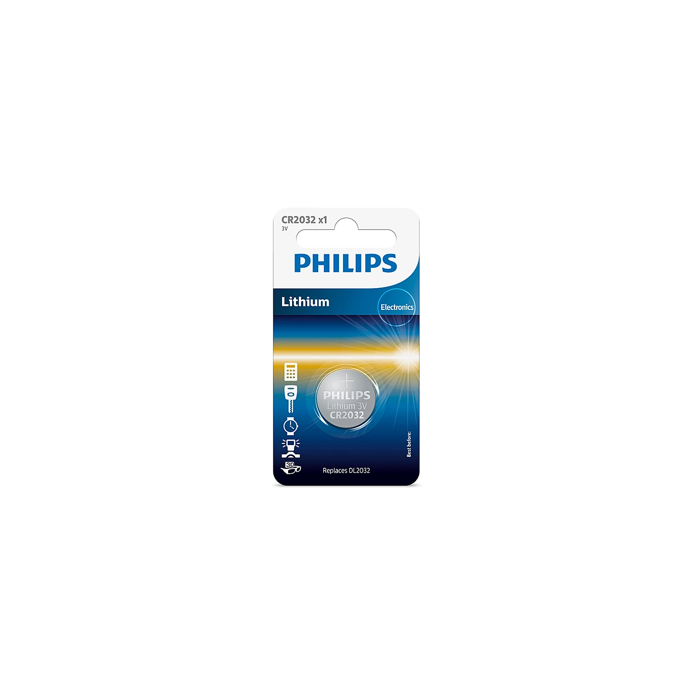  1 - Батарейка Philips CR-2032 bat(3B) Lithium 1шт (CR2032/01B)