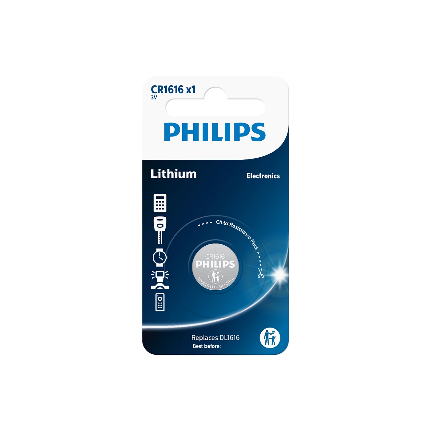  6 - Батарейка Philips CR-1616 bat(3B) Lithium 1шт (CR1616/00B)