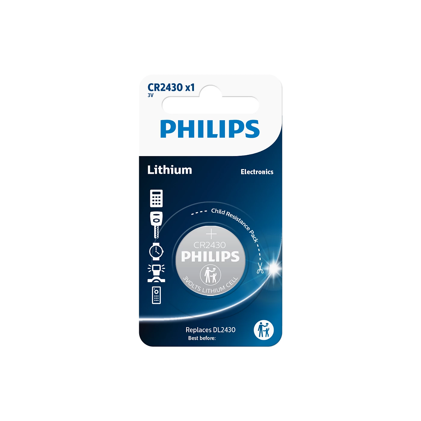  2 - Батарейка Philips CR-2430 bat(3B) Lithium 1шт (CR2430/00B)