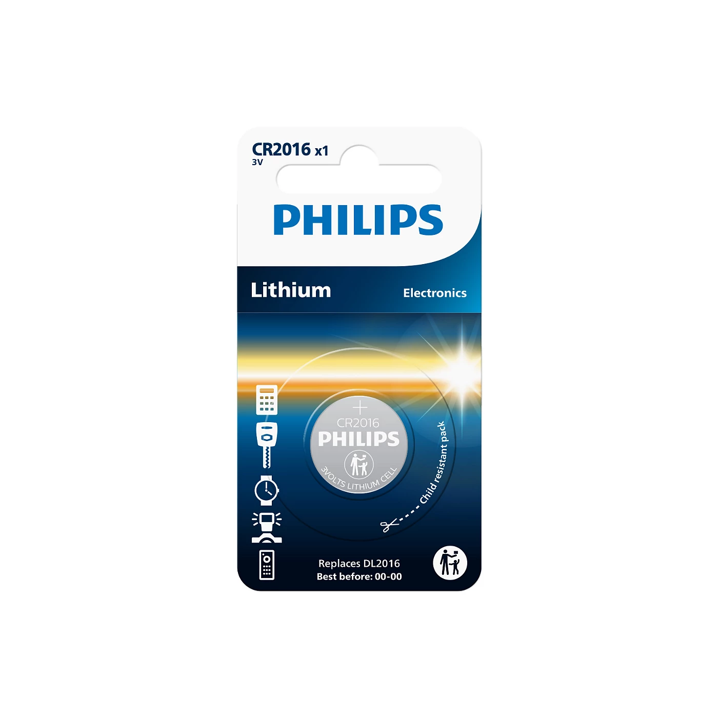  9 - Батарейка Philips CR-2016 bat(3B) Lithium 1шт (CR2016/01B)