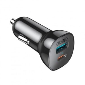  4 - Автомобільний зарядний пристрій Choetech (1USB Type C; 1USB) 38W PD3.0 QC3.0 Black (TC0005)