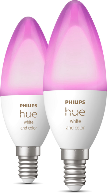  1 - Лампа розумна Philips Hue E14, 5.3W(40Вт), 2000K-6500K, RGB, ZigBee, Bluetooth, димування, 2шт