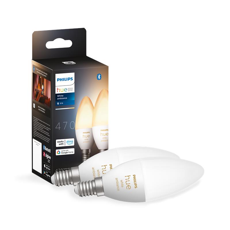  3 - Лампа розумна Philips Hue E14, 5.2W(40Вт), 2200K-6500K, Tunable white, ZigBee, Bluetooth, димування, 2шт 929002294404