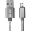 Кабель PowerPlant (CA912339) USB-microUSB, 1м, нейлон, металевий штекер, сірий