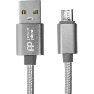  2 - Кабель PowerPlant (CA912339) USB-microUSB, 1м, нейлон, металевий штекер, сірий