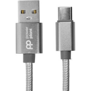  1 - Кабель PowerPlant (CA912346) USB-USB Type-C, 1м, нейлон, металевий штекер, сірий